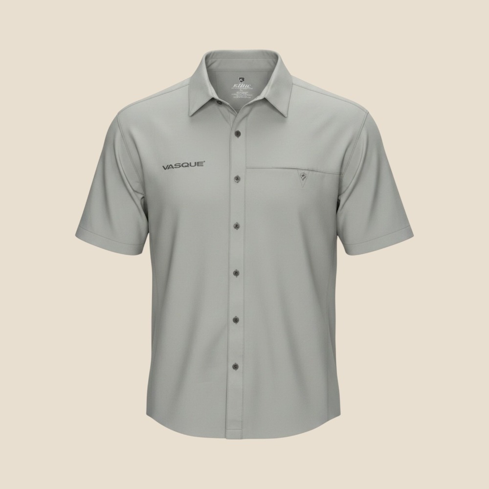 Kuhl Tufflex Mens Gray Short Sleeve Hiking Button Down Shirt XL Vasque Logo